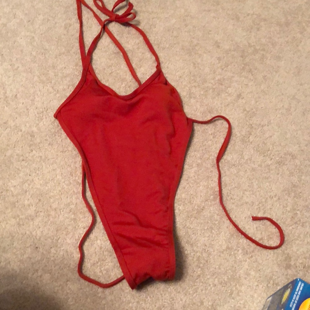 Red one piece swim suit